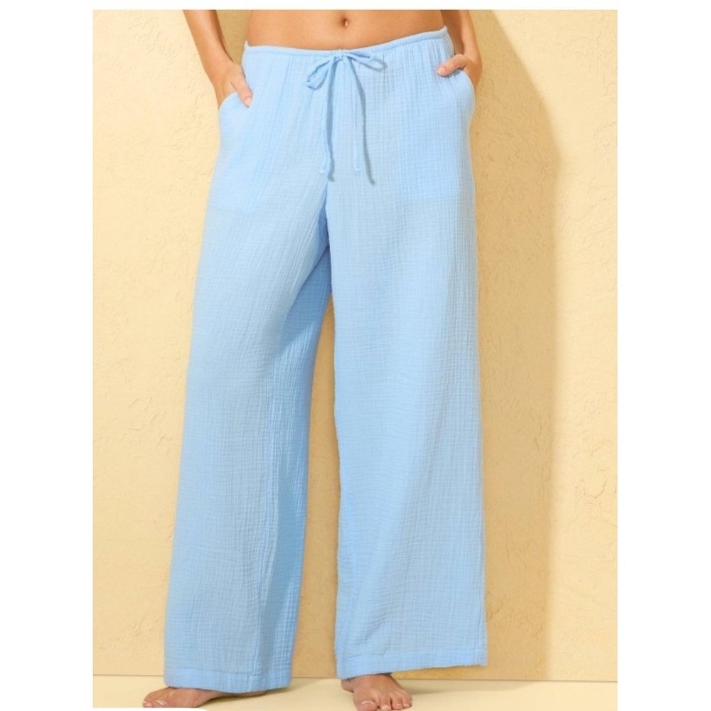Shade & Shore Pants XL Blue Gauze Wide Leg Beach Cover Up Coastal Beach Vaca NWT